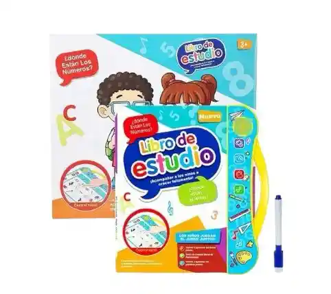 Libro Didáctico Interactivo Aprendizaje Bilingüe Para Niños Color Blanco/celeste