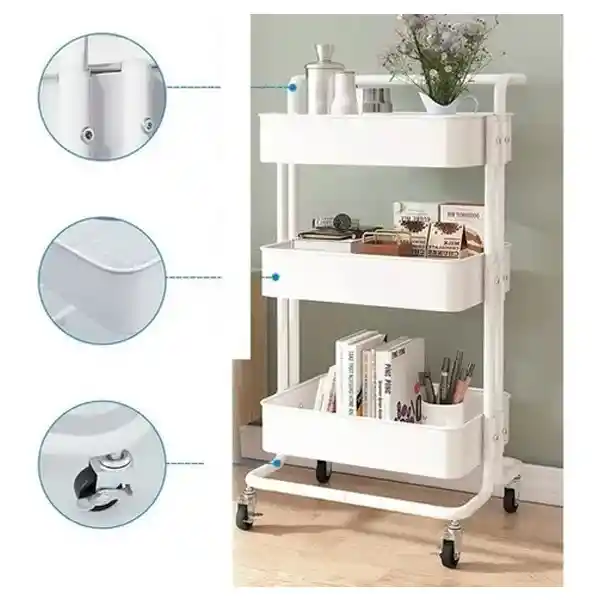 Carrito Organizador De Cocina 3 Niveles Multiusos Color Blanco
