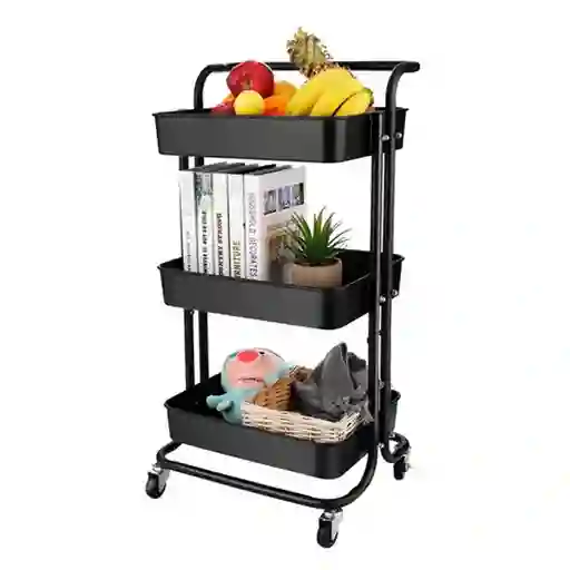Carrito Organizador 3 Niveles Cocina Multiusos Plastico Negro