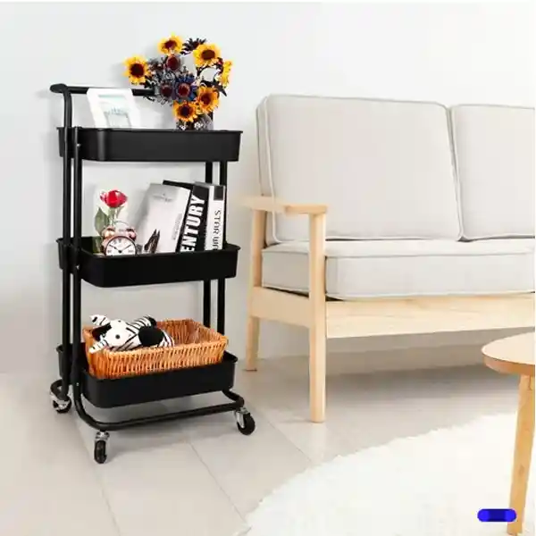 Carrito Organizador 3 Niveles Cocina Multiusos Plastico Negro