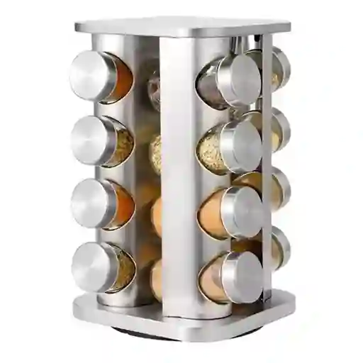 Set Especiero Condimentero En Vidrio X16 Frascos Base Acero