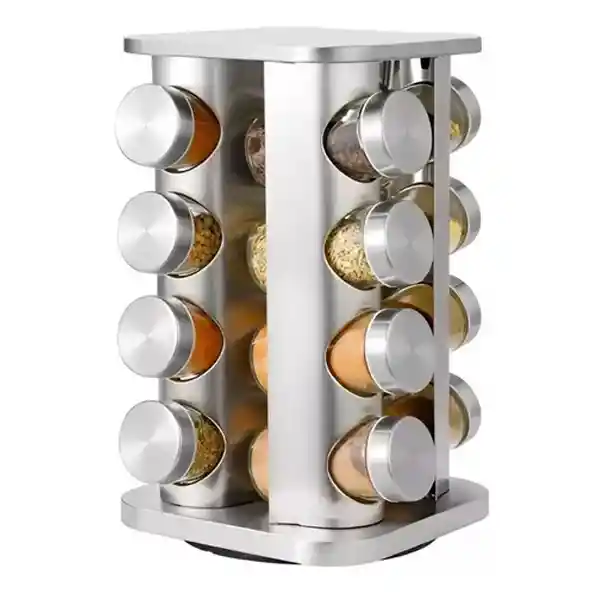 Set Especiero Condimentero En Vidrio X16 Frascos Base Acero