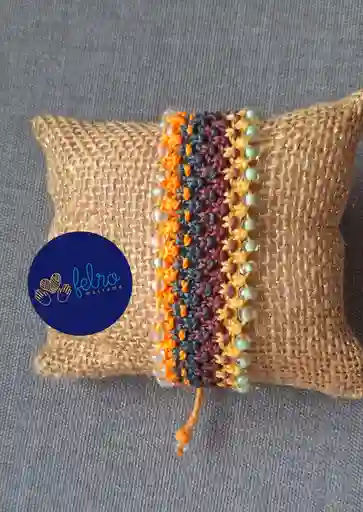 Pulsera Tejida En Macramé En Nudo Plano- Sol De Otoño