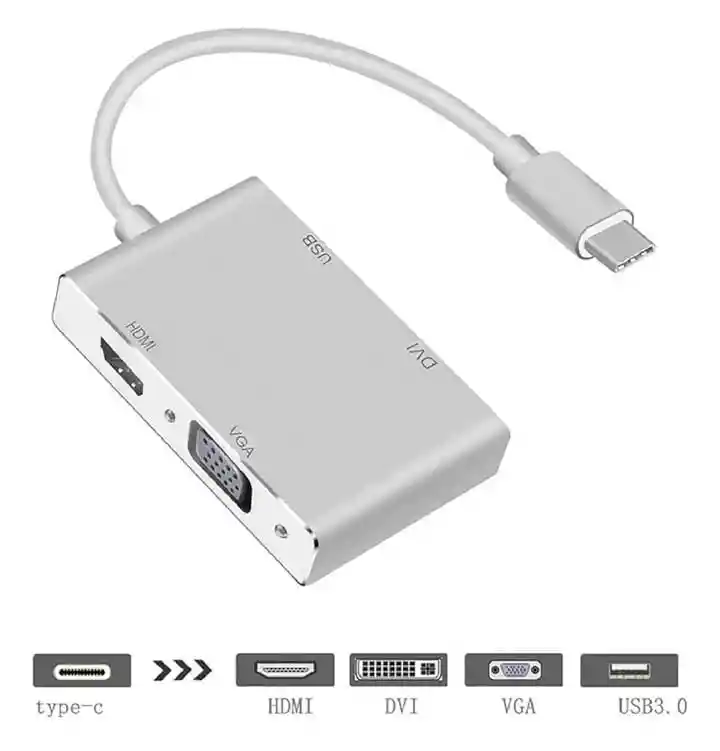 Usb-c Hub Con Tipo C, Puerto Usb, Dvi, Hdmi Y Vga