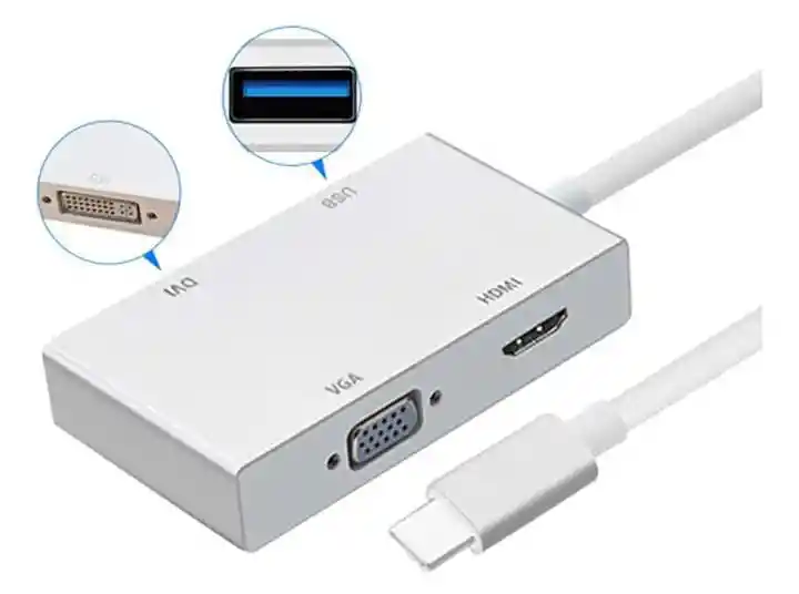 Usb-c Hub Con Tipo C, Puerto Usb, Dvi, Hdmi Y Vga