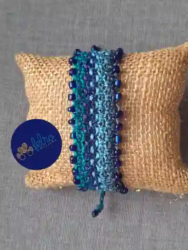 Pulsera Tejida En Macramé En Nudo Plano- Marea Azul