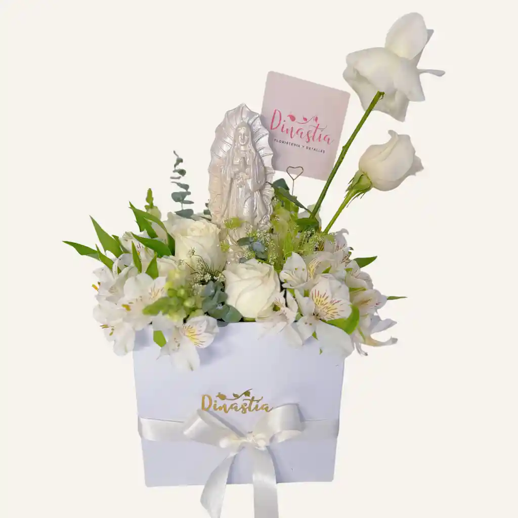 Caja De Lujo Con Virgen Y Rosas De Exportación. Espiritual