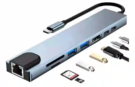 Hub Adaptador Usb C Multipuerto Aluminio 8 En 1 Hdmi