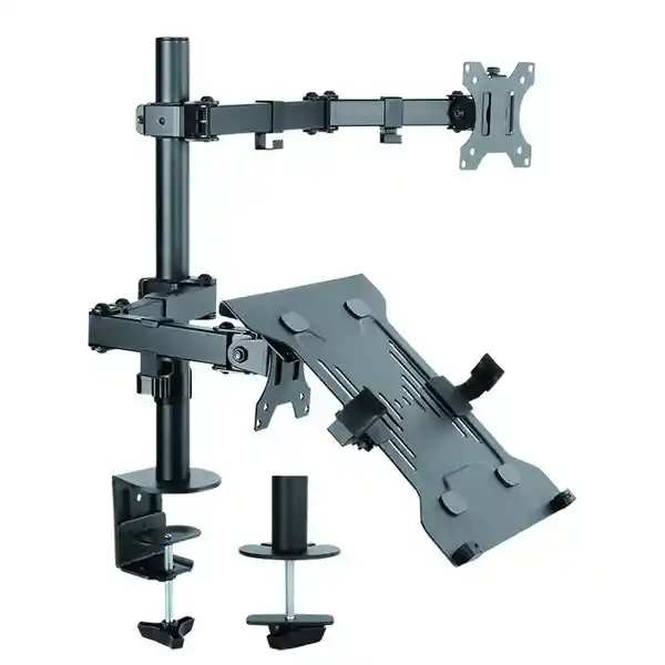 Soporte Para Tv Doble Brazo Para 1 Pc Portátil Y 1 Monitor Color Negro