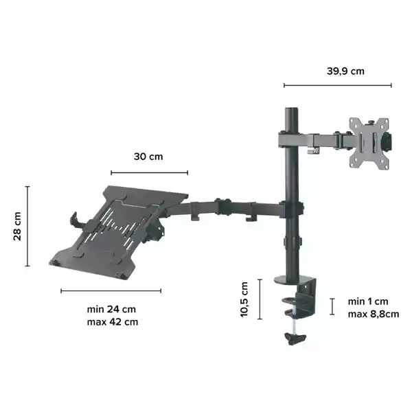 Soporte Para Tv Doble Brazo Para 1 Pc Portátil Y 1 Monitor Color Negro