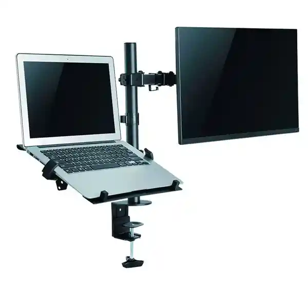 Soporte Para Tv Doble Brazo Para 1 Pc Portátil Y 1 Monitor Color Negro