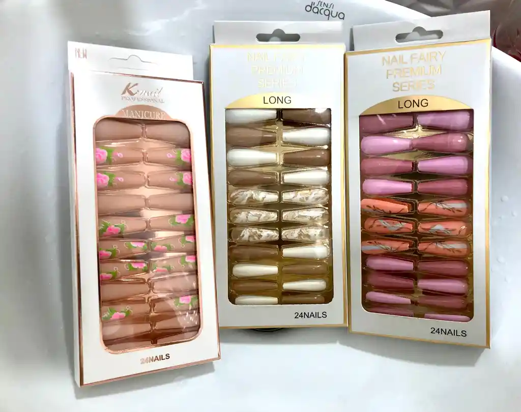 Uñas Postizas Profesionales Decoradas Largas Cuadradas Abs X24unds