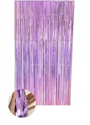 Cortina De Tiras Metalizada Lila Cumpleaños