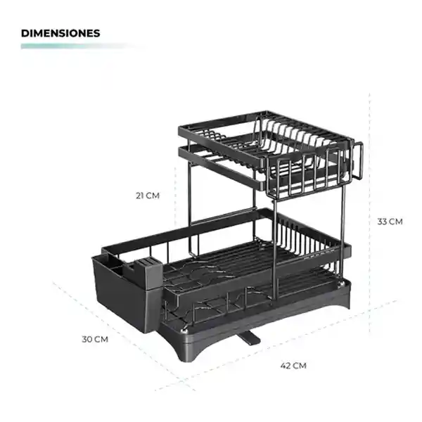 Escurridor De Vajilla Veneza De 2 Niveles Para 9 Platos Color Negro