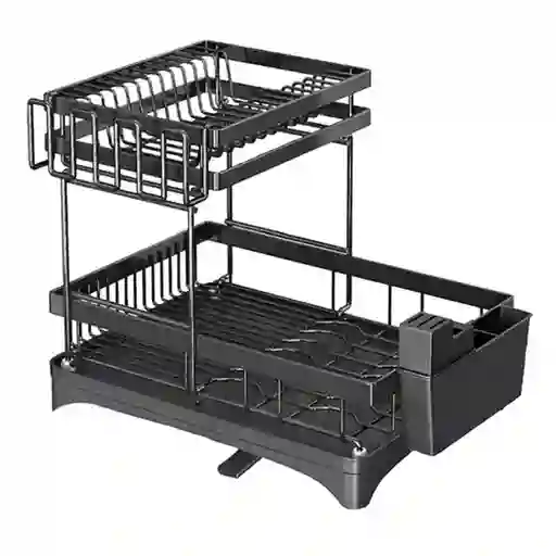 Escurridor De Vajilla Veneza De 2 Niveles Para 9 Platos Color Negro