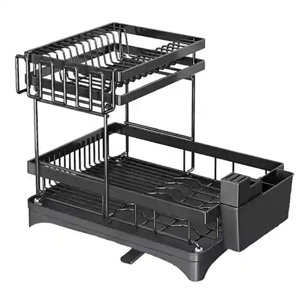 Escurridor De Vajilla Veneza De 2 Niveles Para 9 Platos Color Negro