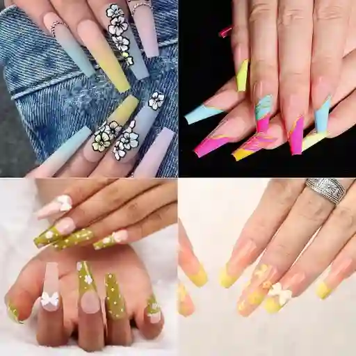 Uñas Postizas Almendrada Profesionales Decoradas Engol Largas Abs Traslucidas X12unds