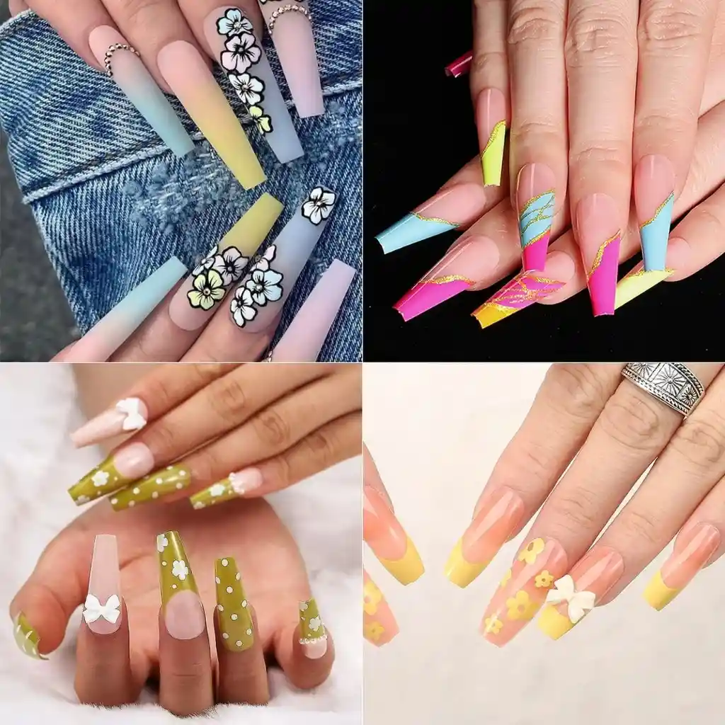 Uñas Postizas Almendrada Profesionales Decoradas Engol Largas Abs Traslucidas X12unds