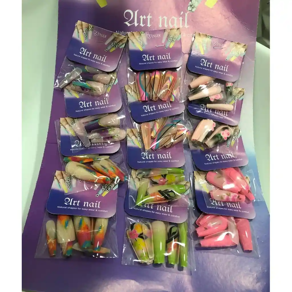 Uñas Postizas Almendrada Profesionales Decoradas Engol Largas Abs Traslucidas X12unds