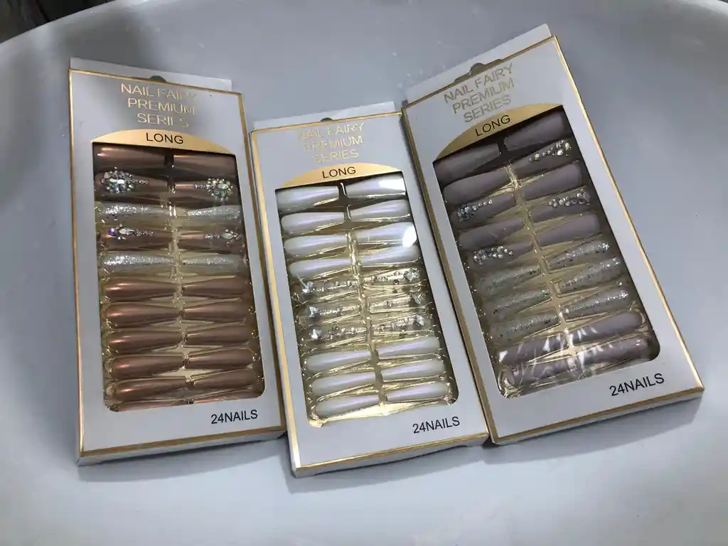 Uñas Postizas X24unds Profesionales + Adhesivo Decoradas Largas Abs Polish Glitter