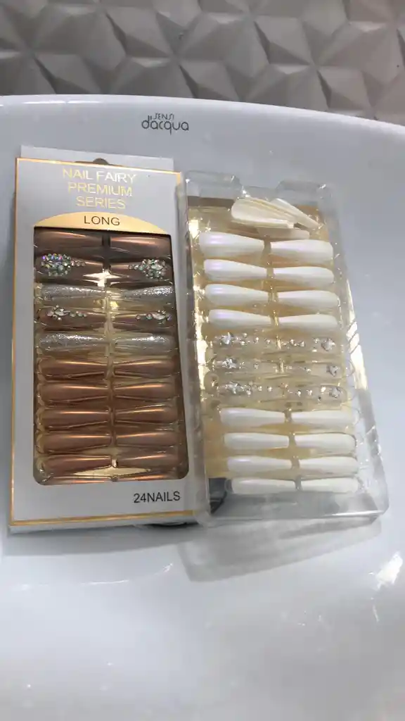 Uñas Postizas X24unds Profesionales + Adhesivo Decoradas Largas Abs Polish Glitter