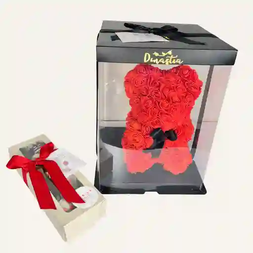 Caja X 8 Fresas Con Chocolate Mas Oso De Rosas Eternnas Color Rojo