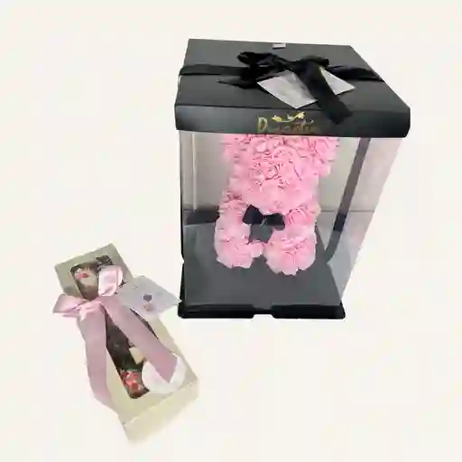 Caja X 8 Fresas Con Chocolate Mas Oso De Rosas Eternnas Color Rosado