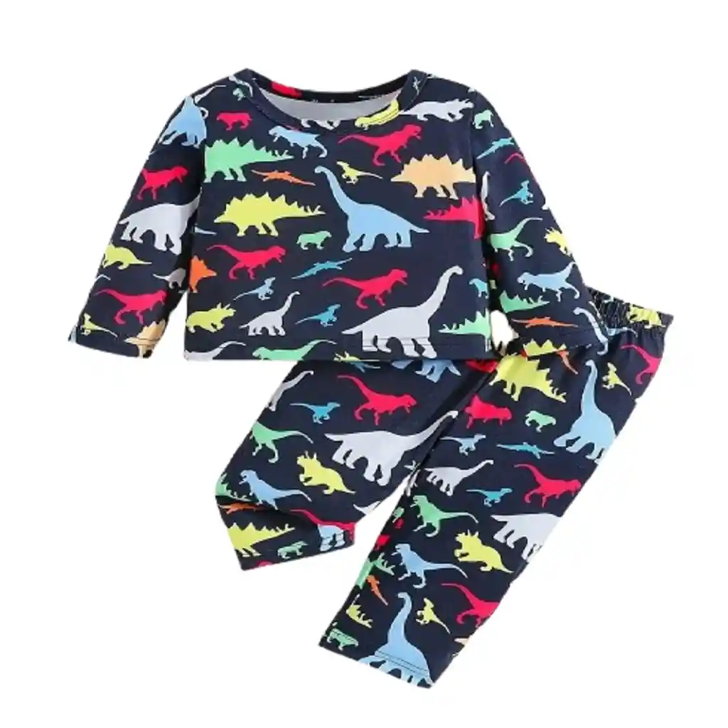 Conjunto Color Azul Oscuro Con Dinosaurios Talla 9-12 Meses