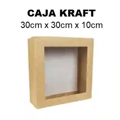 Caja De Kraft Regalo 30x30x10 Cm Con Tapa Ventana