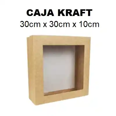 Caja De Kraft Regalo 30x30x10 Cm Con Tapa Ventana