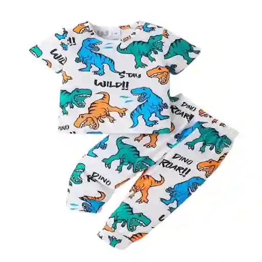Conjunto Color Blanco Con Dinosaurios Talla 6-9 Meses