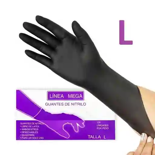 Guantes Nitrilo Negro Talla L Por 100und Linea Mega
