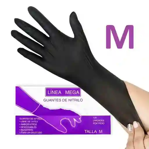 Guantes Nitrilo Negro Talla M Por 100und Linea Mega