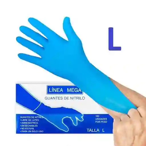 Guantes Nitrilo Azul Talla L Por 100und Linea Mega