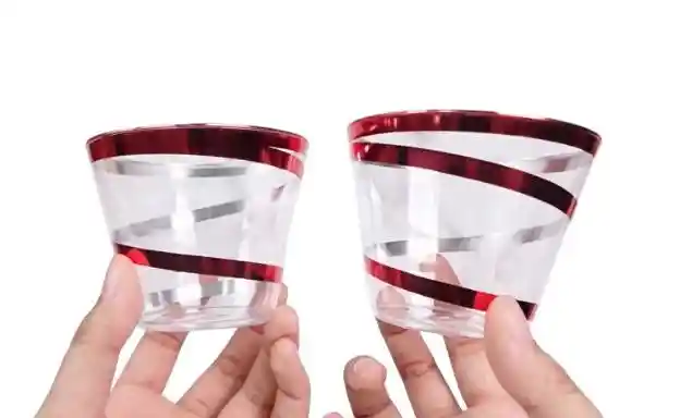 Vasos 9onzas Plástico Desechable Zigzag Rojo. Vasos Bonitos, Elegantes Y De Lujo