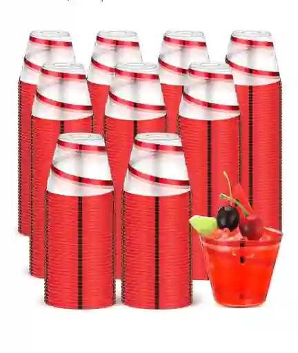Vaso Plástico Desechable Transparente 9 Onzas Con Lineas En Zigzag Rojas