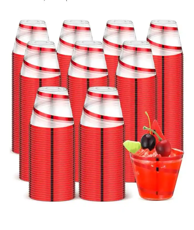 Vasos 9onzas Plástico Desechable Zigzag Rojo. Vasos Bonitos, Elegantes Y De Lujo