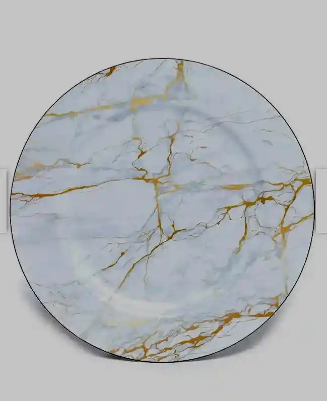 Plato Base 33 Cms Blanco Marmolizado, Plato De Carga, Platos Elegantes, Plato De Lujo