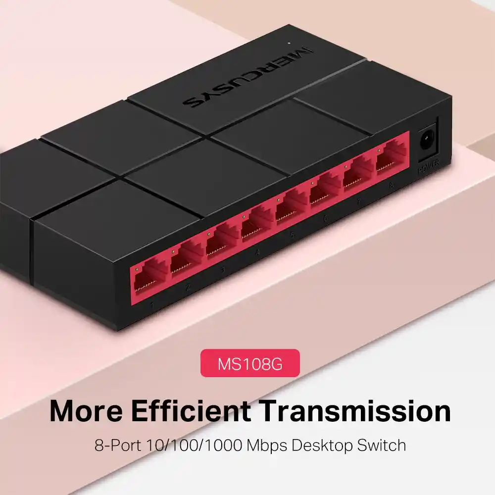 Switch De Red 8 Puertos Base Mil Mercusys Ms108g / Multiplica Los Puertos De Red De Tu Router