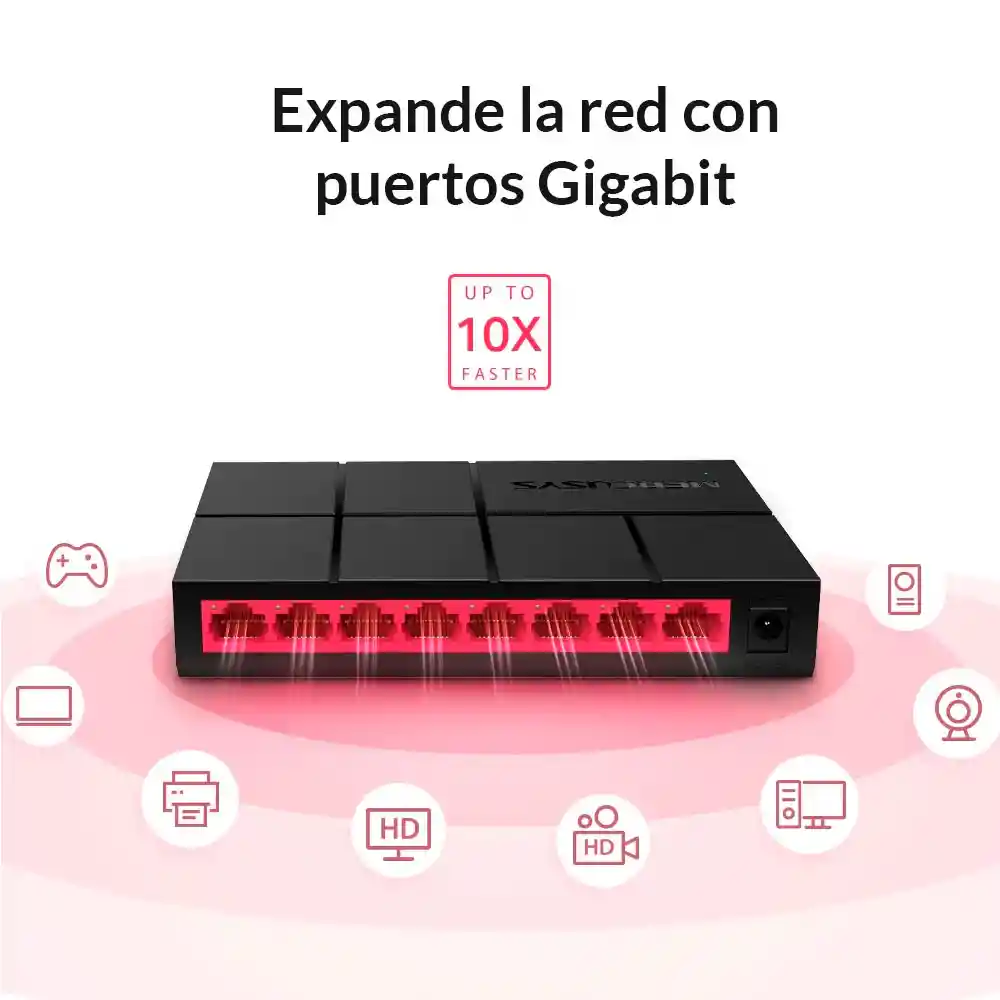 Switch De Red 8 Puertos Base Mil Mercusys Ms108g / Multiplica Los Puertos De Red De Tu Router