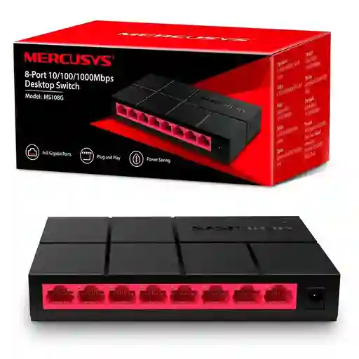 Switch De Red 8 Puertos Base Mil Mercusys Ms108g / Multiplica Los Puertos De Red De Tu Router