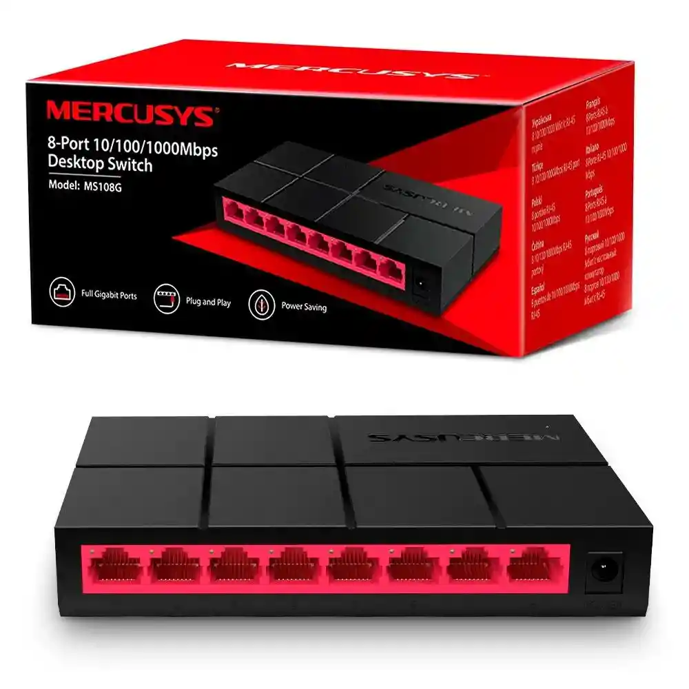 Switch De Red 8 Puertos Base Mil Mercusys Ms108g / Multiplica Los Puertos De Red De Tu Router