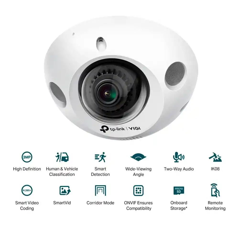 Vigi Mini Domo 3mp 2.8mm Micrófono Parlante Ai Detección Ip