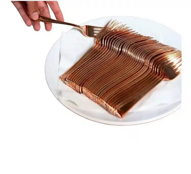 Tenedor Plástico Desechables Oro Rosa, Cubierto De Lujo, Cubierto Elegante