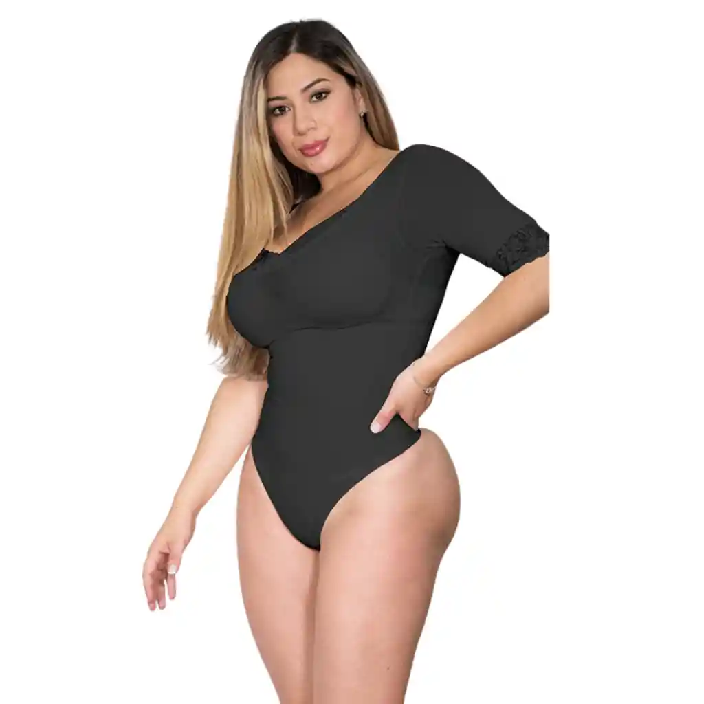 4058-body Moldeador De Uso Exterior Con Manga 3/4 Color: Negro Talla: L/xl