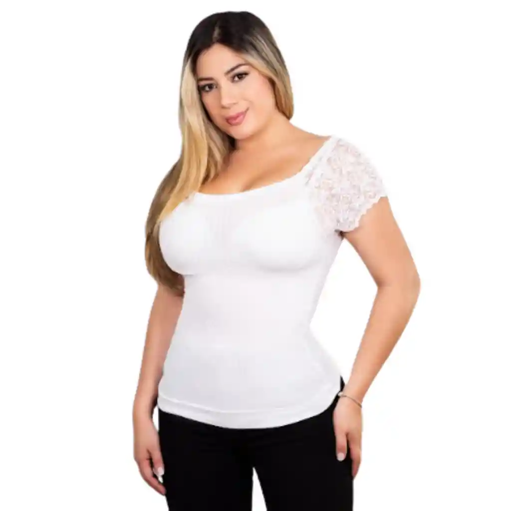 5009-blusa Moldeadora Control Abdomen Manga Corta Color: Blanco Talla:unica