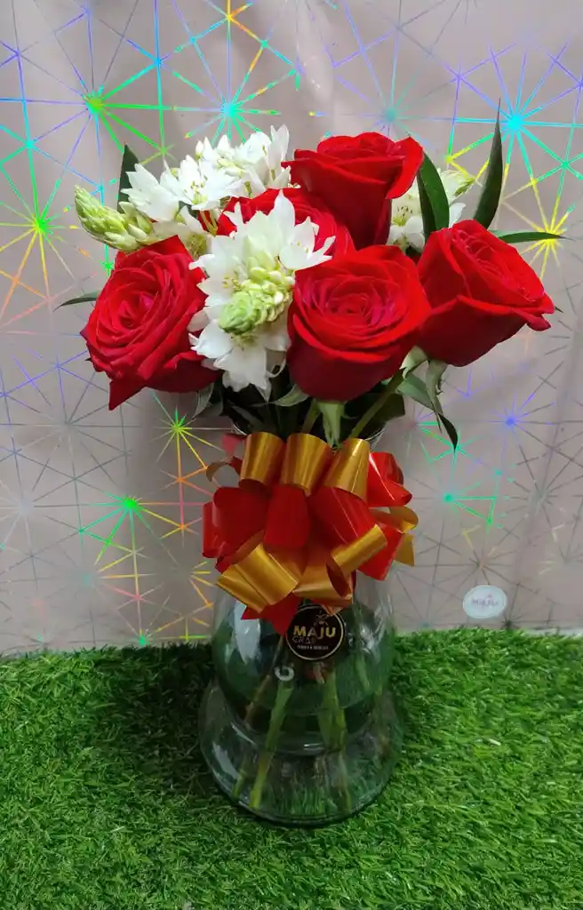 Jarron Decriistal De Rosas Con Follaje