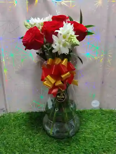 Jarron Decriistal De Rosas Con Follaje