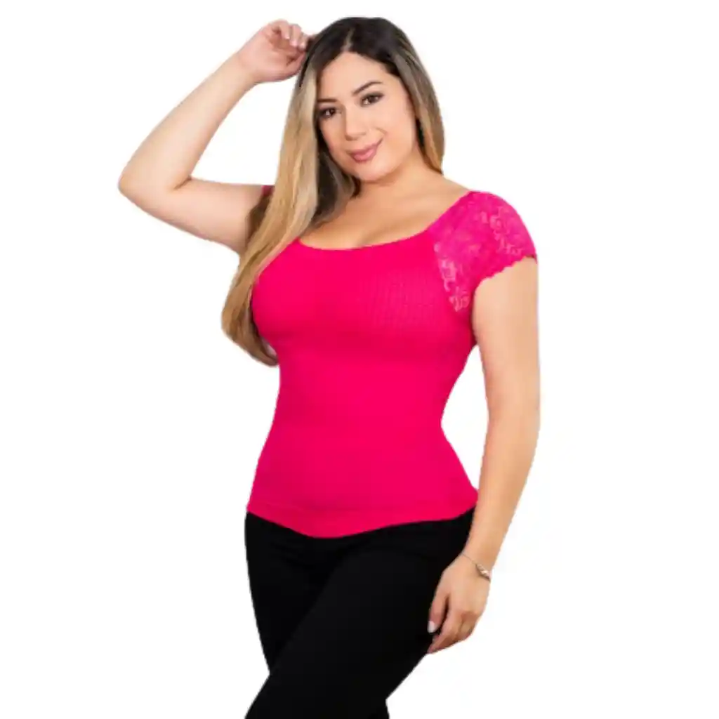 5009-blusa Moldeadora Control Abdomen Manga Corta Color: Fucsia Talla: Unica
