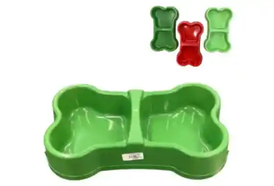 Plato Plastico Con Dos Compatimientos Para Comida De Mascotas En Forma De Hueso Tamaño Pequeño Comedero Para Perros Y Gatos